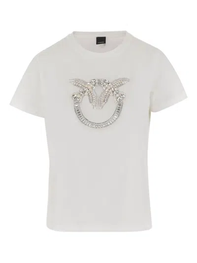 Pinko Crystal-embellished Logo Crew-neck T-shirt In White
