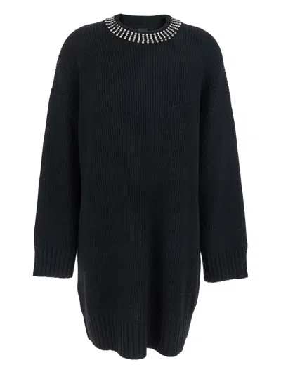 PINKO CRYSTAL-EMBELLISHED RIBBED MINI DRESS