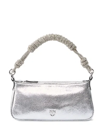 Pinko Crystal-embellished Shoulder Bag In Silver