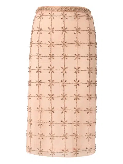 Pinko Crystal Embellished Skirt In Neutral