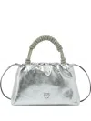 Pinko Laminated Mini Clutch With Braided Handle In Gray