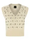 Pinko White Rhinestone Knitted Vest In Neutral