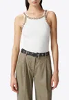 Pinko White Coriandoli Crystal-embroidery Tank Top In White