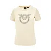 Pinko Cotton T-shirt With Frontal Love Birds Logo In Beige