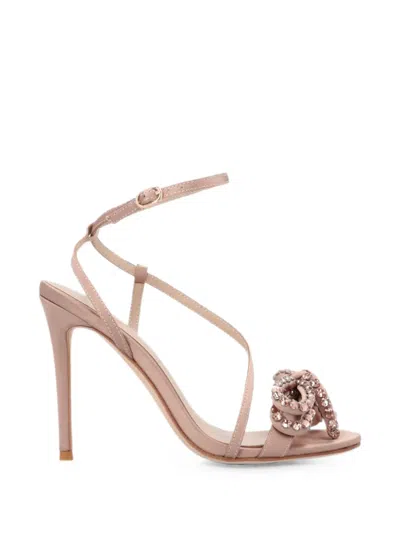 Pinko Crystal-embellished Bow Sandals In Pink