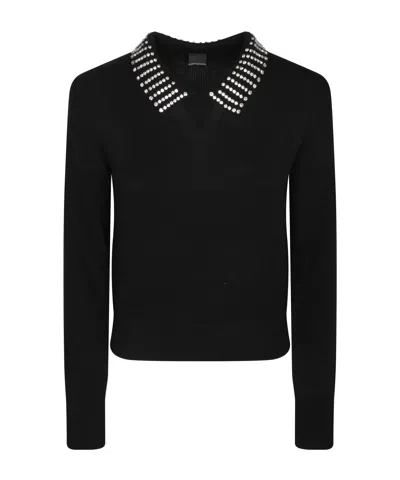 Pinko Crystal-embellished Collar Sweater In Black