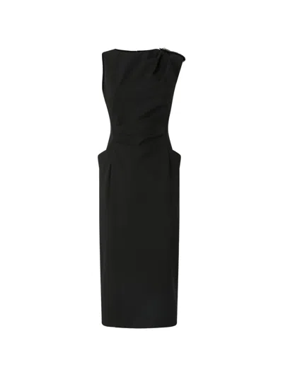 Pinko Crystal-embellished Gathered Dress In Black