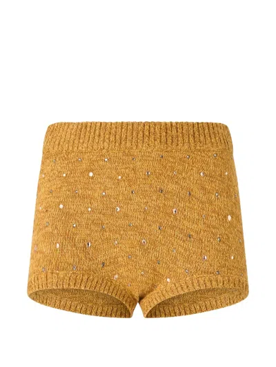 Pinko Crystal-embellished Knitted Shorts In Brown