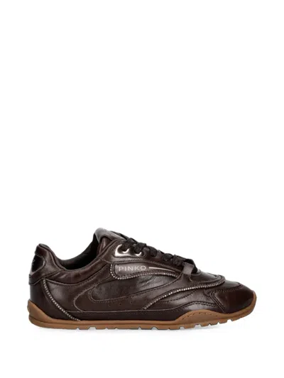 Pinko Crystal-embellished Leather Sneakers In Multi