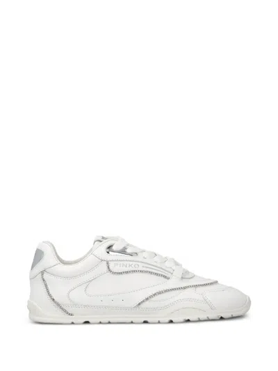 Pinko Crystal-embellished Leather Sneakers In Multi