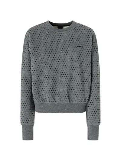 Pinko Crystal-embellished Logo-print Sweater In Gray
