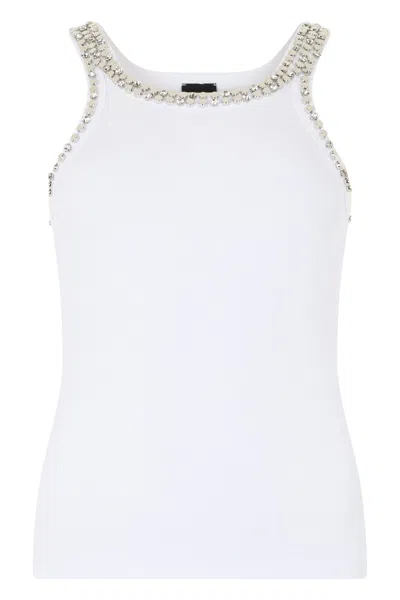 Pinko Crystal-embellished Mini Cotton Tank Top In White
