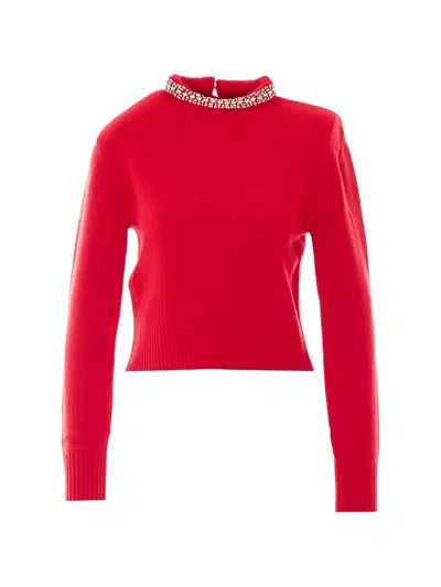 Pinko Crystal-embellished Mock-neck Sweater In Red
