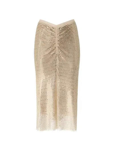Pinko Crystal-embellished Ruched Midi Skirt In Gold