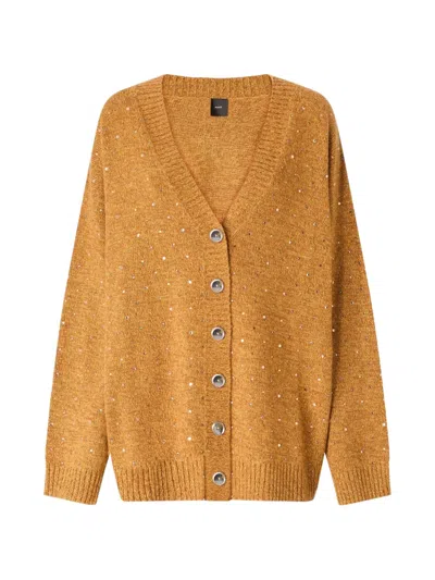 Pinko Crystal-embellished V-neck Cardigan In Orange