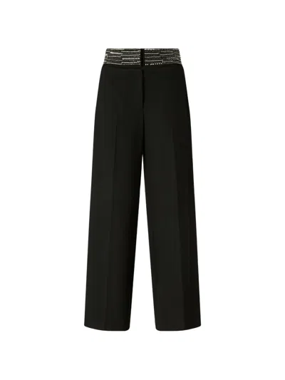 Pinko Crystal-embellished Wide-leg Trousers In Black
