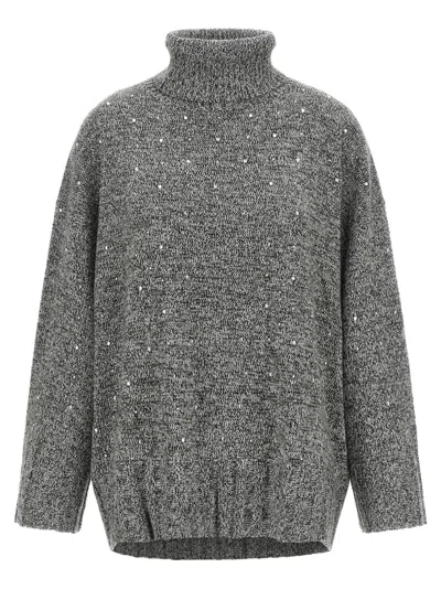 Pinko Crystal-embellished Wool Blend Sweater In Grey