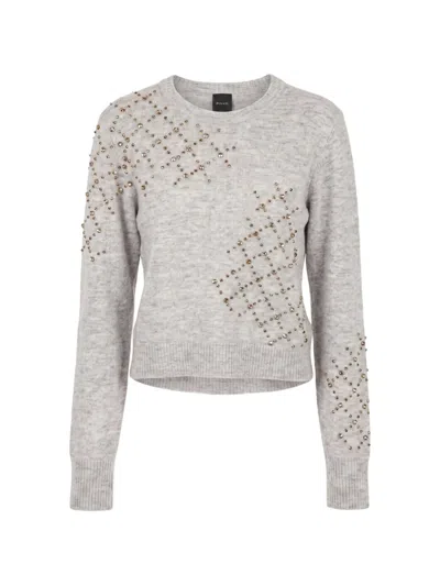 Pinko Crystal-embellished Wool Sweater In Gray