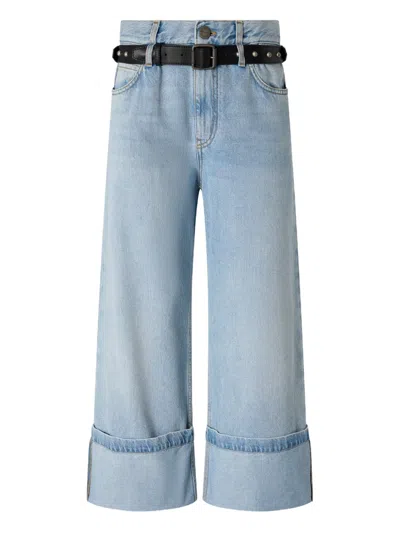 Pinko Cuffed Belted Jeans In Blue