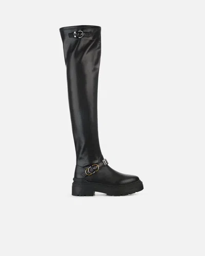 Pinko Thigh-high Boots With Metal Inserts In Black