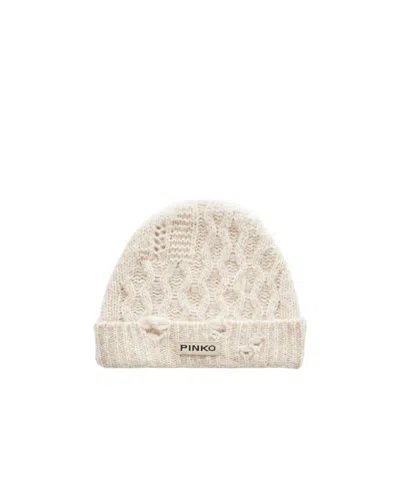 Pinko Curled Wool Knitted Hat In Nude