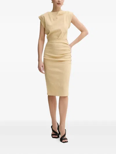 Pinko Cut-out Button-detail Midi Dress In Neutral