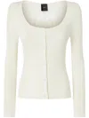 Pinko Fitted Ribbed Cardigan With Scoop Neckline In White
