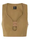 Pinko Cotton Crop Top With Neckline In Brown