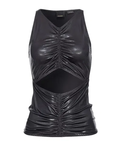 Pinko Cut-out Detail Lamé Top In Black
