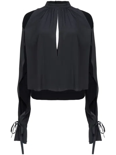 Pinko Silk-blend Blouse With Ruffled Sleeves In Black