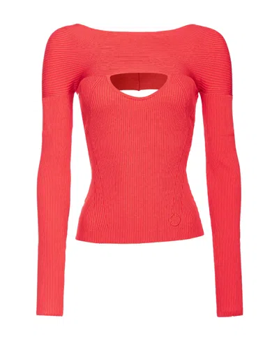 Pinko Cut-out Ribbed-knit Top In Red