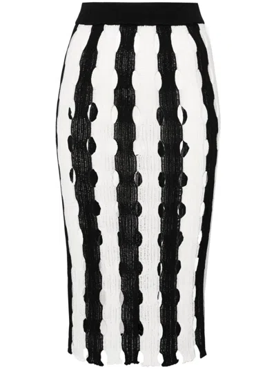 Pinko Cut-out Striped Midi Skirt In White