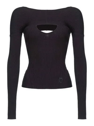 Pinko Ribbed Sweater With Cut-out In Limo Black