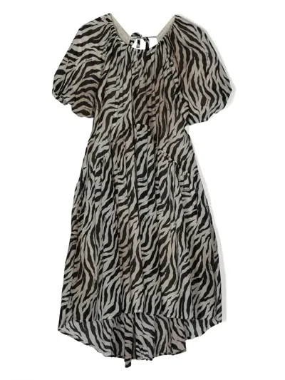 Pinko Kids' Cut-out Zebra-print Cotton Dress In Black