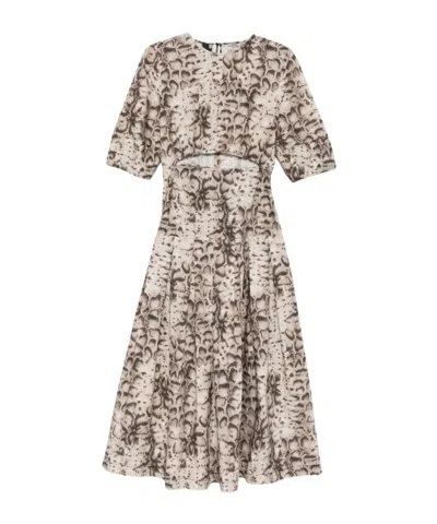 Pinko Cutout Animal-printed Pleated Midi Dress In Brown