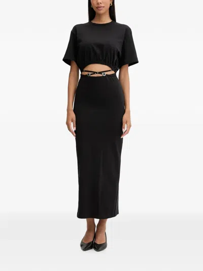 Pinko Cut-out Embellished-detail Midi Dress In Black