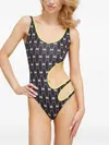 Pinko Cutout Patterned Swimsuit In Black