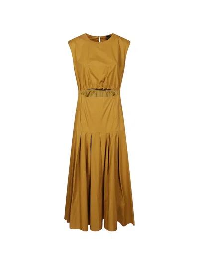 Pinko Cut-out Pleated Dress In Gold