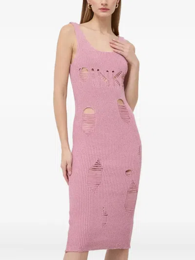Pinko Cutout Ribbed Midi Dress In Pink