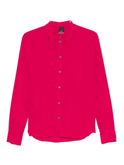 Pinko Cyclamen Red Lightweight Silk Classic Shirt In Pink