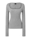 Pinko Ribbed Wool And Cashmere Sweater In Grey/white