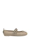 Pinko Nappa Leather Ballet Flats With Straps And Bow In Beige