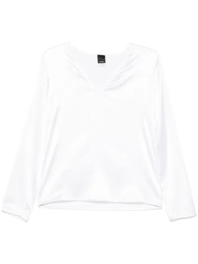 Pinko V-neck Long Sleeve Silk-elastan Blend Shirt In White