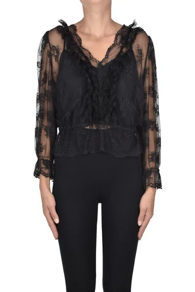 Pinko Danile Lace Blouse In Black