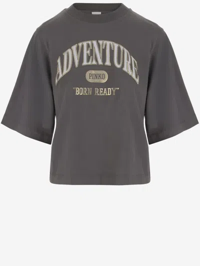 PINKO DARK BROWN LOGO PRINT T-SHIRT