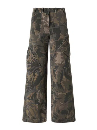 Pinko Dark Green Haiku Trousers With Floral Design