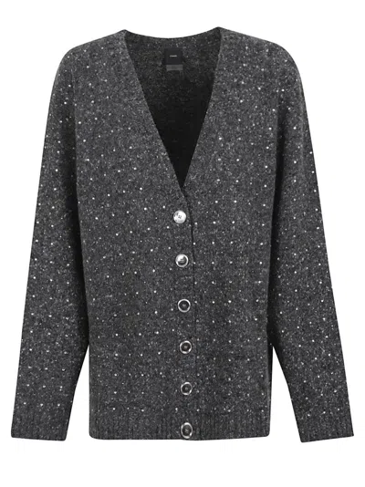 PINKO DARK GREY KNITTED CARDIGAN WITH V-NECKLINE