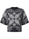 Pinko Crew Neck Paisley Pattern Short Sleeves Tops In Dark Grey