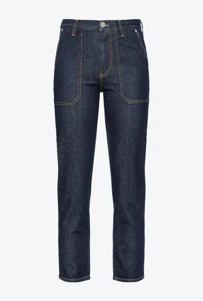 Pinko Dark Wash Workwear Jeans In Dark Navy Rinse Wash