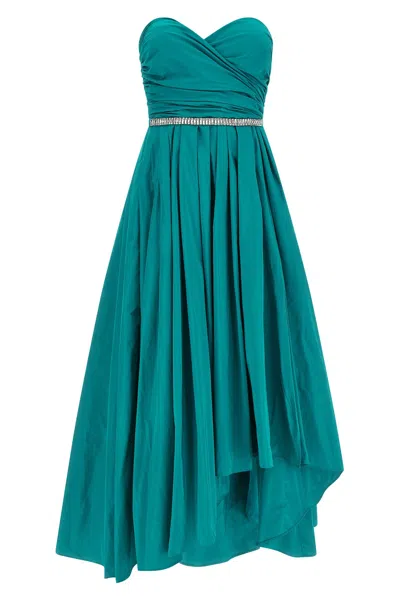 Pinko Dattero Dress Strapless Ruched Bodice Pleated Skirt In Green